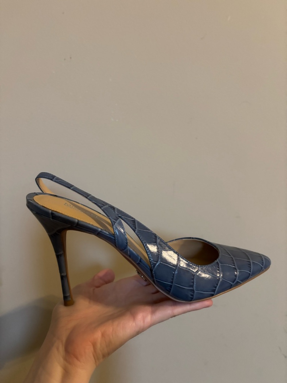 Michael Kors Blue Croc-Embossed Slingback Stiletto